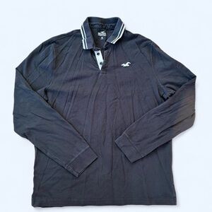 Hollister black and white long sleeve preppy classic vintage polo shirt